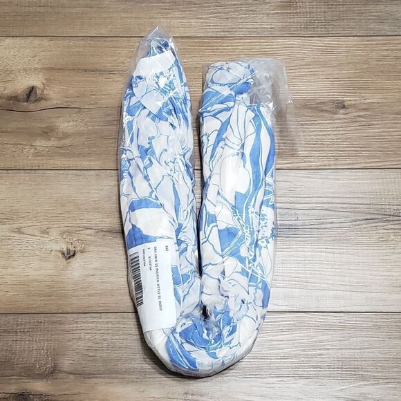 Anthropologie V-Neck Ruffle-Sleeve Pleated Dress In Blue Motif Size Small NWT - Picture 9 of 11